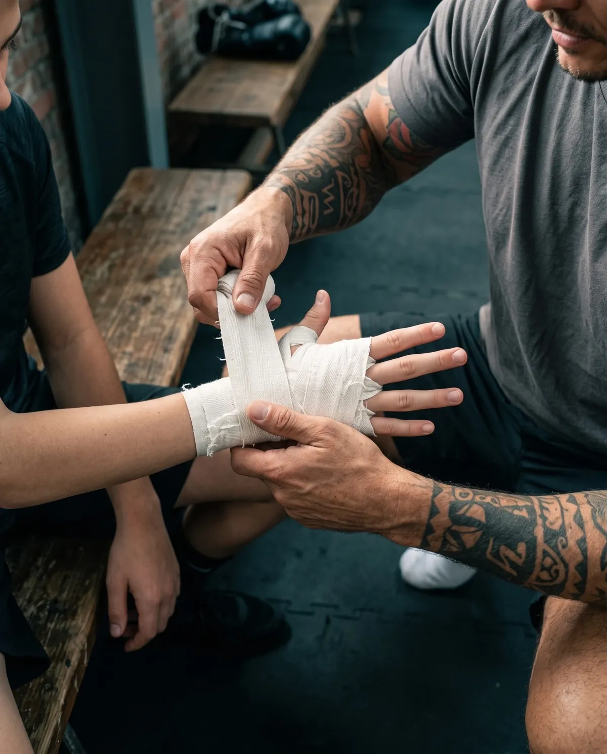 Handen worden ingetaped voor de training